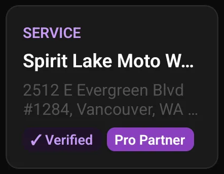 A Pro listing card in the app with Verified and Pro Partner badges