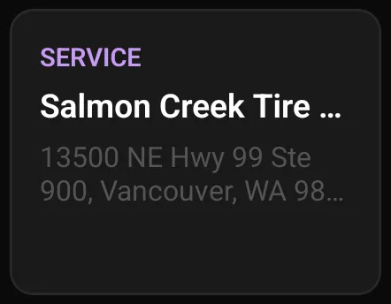 An unclaimed listing card in the app: category, name, and address, with no badge